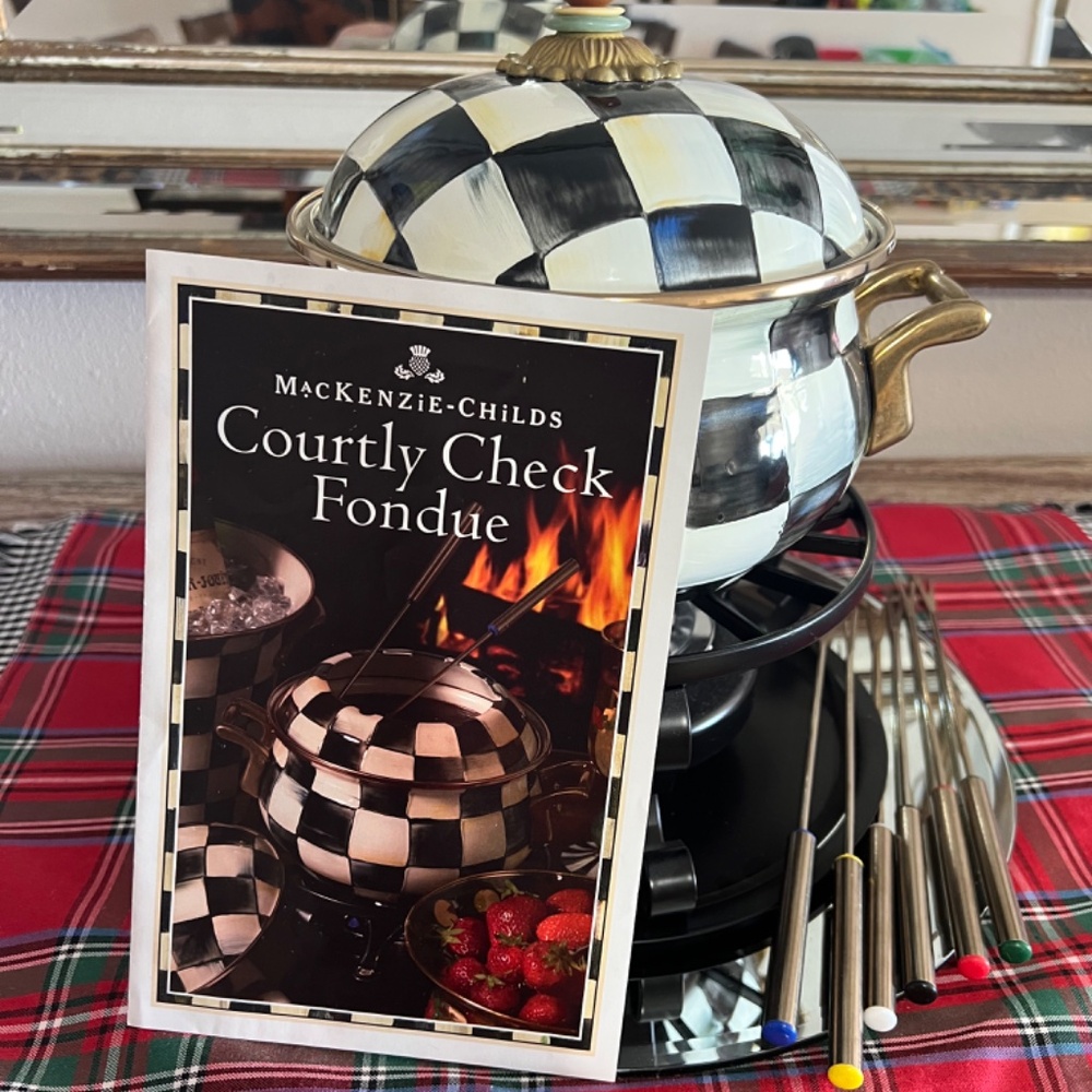 MCKENZIE CHILDS FONDUE POT. “ COURTLY. CHECK “ RARE ! RAREST EVER TO FIND 💥💥💥